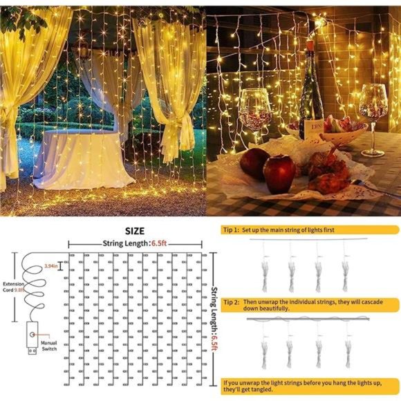 Curtain Lights for Bedroom 200Led Hanging String Lights Outdoor Waterproof Fairy - Picture 5 of 6